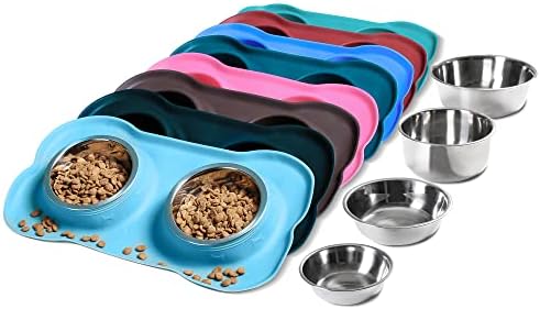 Hubulk Pet Dog Bowls 2 Stainless Steel Dog Bowl with No Spill Non-Skid Silicone Mat + Pet Food Scoop Water and Food Feeder Bowls for Feeding Small Medium Large Dogs Cats Puppies (Large, Turquoise) by Hubulk