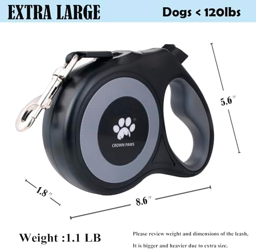 16 ft Retractable Dog Leash for Extra Large Dogs up to 130 lbs,Tangle-Free Nylon Tape,Black Dan24 XL - Image 2