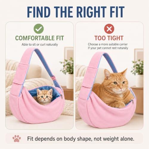 Cat Sling Carrier for Cats and Kittens, Soft Fleece Pet Sling Carrier Bag with Adjustable Shoulder Strap, Hands-Free Puppy and Small Dog Carrier Sling Travel Pouch for Small Pets Under 10 lbs, Pink - Image 3