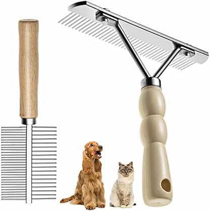 Undercoat Rake for Dogs, 2 Pack Double Coat Brush Set Long Tooth Undercoat Brush & Flea Comb, Long Hair Dog Combs for Grooming Shedding German Shepherd Horse Great Pyrenees by Tsxurepaw