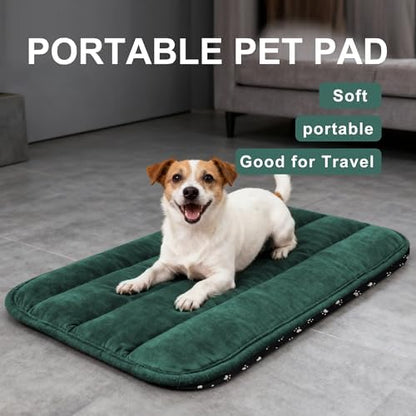 Dog Bed Mat, Reversible Dog Crate Pad with Washable Kennel Mat and Soft Foam, Flat Pet Bed for Dogs & Cats, for Crates Carriers & Travel (Green, 28" L*16" W*1.5" Th) - Image 2