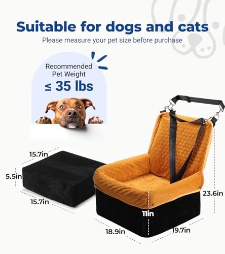 Dog Car Seat for Small Medium Dogs, Travel Pet Car Bed with Removable Waterproof Cover, Memory Foam Dog Booster Seats Up to 35 lbs, Safety Belt and Storage Pocket(Brown) - Image 3