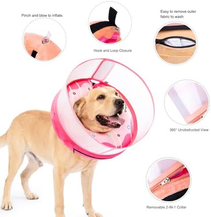 Inflatable Dog Cone Collar for Large Medium Small Dogs, Soft Dog Donut Collar Adjustable Recovery Cone for Pets After Surgery, Extra Enhanced Anti-Licking Guard Shield (Pink Donut, Medium Plus) - Image 2