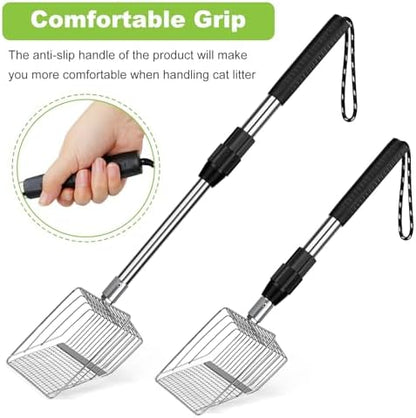 XBX Long Handle Cat Litter Scoop with Holder, Extendable Stainless Steel Cat Scooper, Adjustable Heavy Duty Deep Shovel Litter Sifter for Litter Box and Daily Use - Image 6
