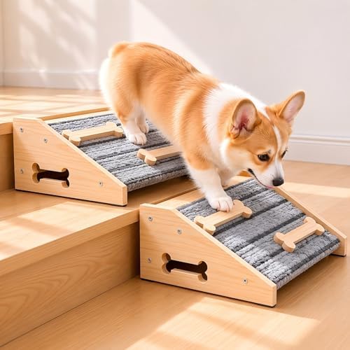 Dog Ramp for Stairs, 2-Pack Wooden Stair Wedge for Dogs by YAQUHO
