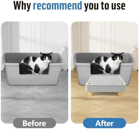 Extra Large Cat Litter Box Step Ramp, Cat's Litter Catcher Mat with Wooden Feet, Filter Function, Pedal Stool for Self-Cleaning Cat Litter Box, Ideal for Kitten & Elderly Cats (Light Grey) - Image 6