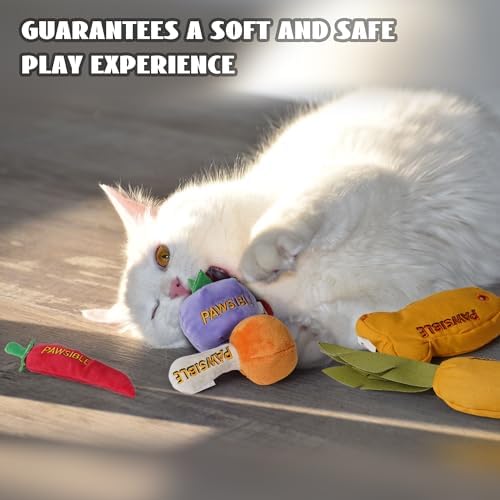 Pawsible 5 Pack Catnip Toys for Indoor Cats - 100% Organic Catnip Filled, No Cotton, Durable Teething Kicker Toys for Kittens, Food-Shaped Plush Chew Toys - Image 6