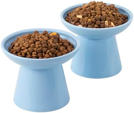 CEEFU 2-Pack Extra Wide Elevated Ceramic 6.2" Shallow Cat Food Bowls by CEEFU