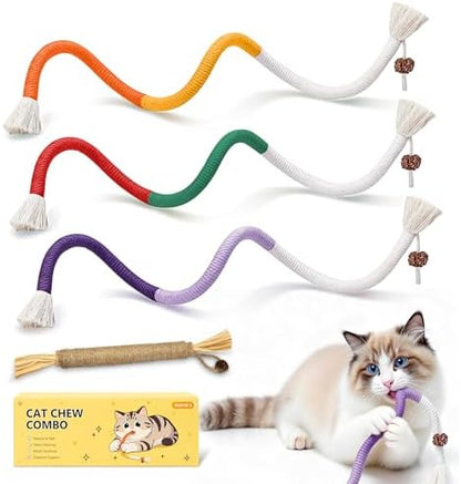 Interactive Cat Toys for Indoor Cats, 3 Chew Ropes 1 Silvervine Stick by Home
