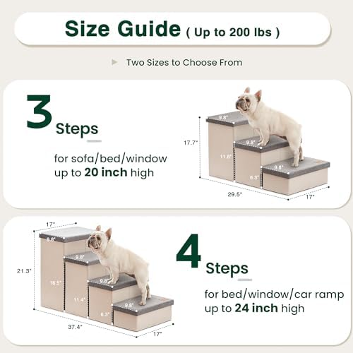 Love's cabin Dog Stairs for High Bed, Foldable Pet Stairs for Small Medium or Large Dogs Puppy with Storage for Bed or Couch, Cat Dog Steps Ramp with Zip up to 200 lbs, Light Grey, 4 Steps - Image 2