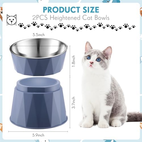 Lallisa 2 Pcs Elevated Cat Bowls Adjustable Raised Cat Feeder Non Slip Food Water with Stand Safe Stainless Steel Bowls with Pet Food Stand for Pets Feeding Eating(Blue) - Image 2