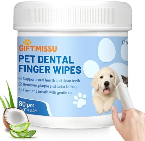 80 Counts Pet Dental Finger Wipes for Dogs and Cats - Disposable Dog Teeth Cleaning Wipes for No-Rinse Daily Oral Care, Pet Tooth Cleaning Wipes by GIFTMISSU