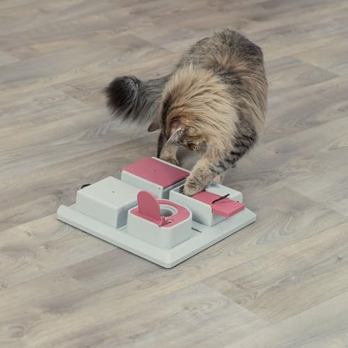TRIXIE Cat Activity Poker Box Strategy Game – Interactive Puzzle Toy with 4 Modules – Treat Puzzle Feeder for Mental Stimulation & Slow Feeding – Pink/Gray, 12.2 x 12.2 x 2.5 in - Image 2
