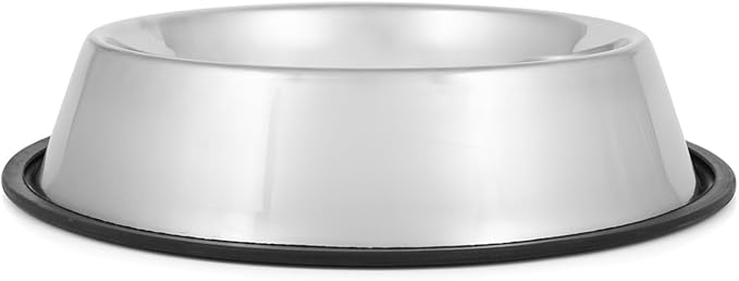 Jeffers No Skid No Tip Stainless Steel Pet Bowls for Dogs & Cats - Non-Slip Food & Water Feeder Dish with Black Rubber Base, Durable Easy to Clean Feeding Bowl for Indoor & Outdoor Use - 3 Quart