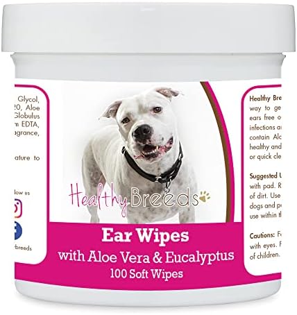 Healthy Breeds Pit Bull, White, Ear Cleaning Wipes with Aloe & Eucalyptus for Dogs 100 Count by HealthyBreeds