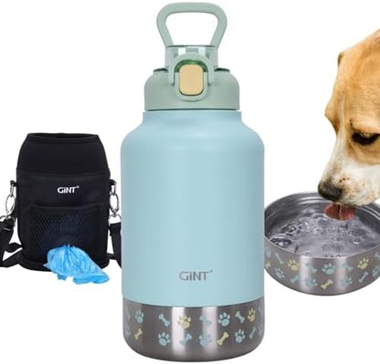 GiNT 37oz / 1.1L Insulated Dog Water Bottle with Carrying Case, Green by WelcometoGiNT