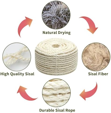 Natural Sisal Rope 8mm 98-Feet for Cat Scratching Post Tree Tower Replacement Repair and Replace, DIY Hemp Twine Rope for Cat Scratching Furniture Window Perch and Crafts Gardening Home Decorating - Image 5