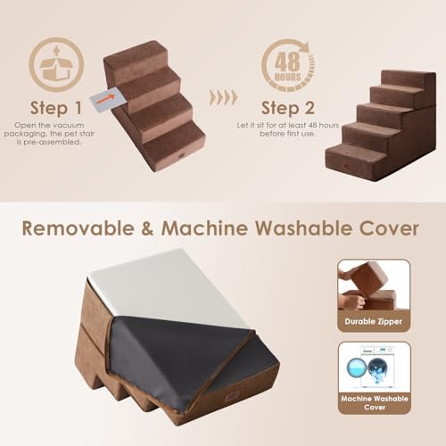 EHEYCIGA Dog Stairs for High Bed 22.5" H, 5-Step Dog Steps, Brown - Image 6