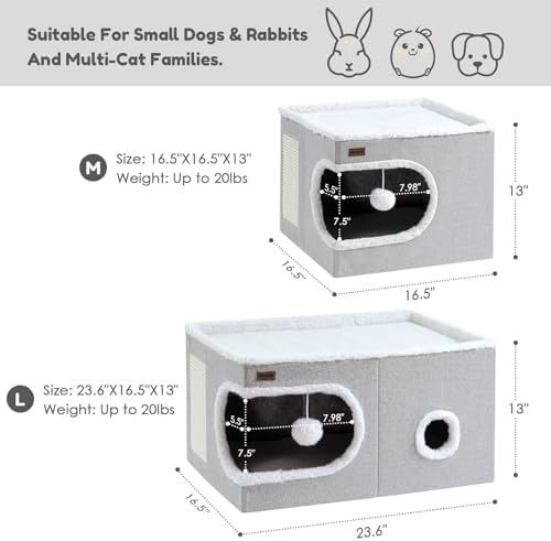 Garnpet Cat Bed for Indoor Cats Cube House, Covered Cat Cave Beds & Furniture with Scratch Pad and Hideaway Tent, Cute Modern Cat Condo for Multi Small Pet Large Kitten Kitty, Large, Green - Image 2