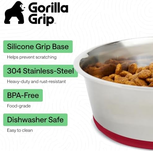GORILLA GRIP Dog Bowl, Food Grade Stainless Steel Water Bowls, 8 Cup Red - Image 2