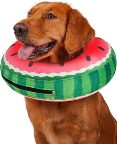 Inflatable Dog Pillow Cone Collar After Surgery, Donut Soft Neck Cone for Husky Border Collie Large Dogs, etc, Recovery E Collar to Stop Licking Watermelon by Didopet