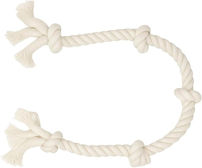 35" Dog Tug Toy – 5-Knot Durable Cotton Rope for Medium & Large Dogs (22–88 lbs), Washable Chew & Tug Toy for Interactive Play, Dental Cleaning, Indoor & Outdoor Use, White