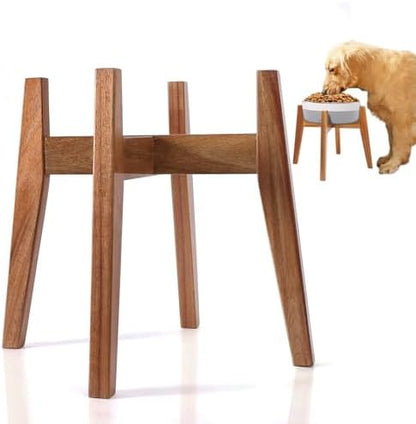 Elevated Dog Bowl Stand for Large Dogs, Wooden Raised Stand Fits 11" Bowls by RainbleLand