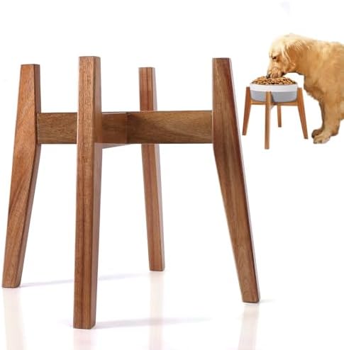 Elevated Dog Bowl Stand for Large Dogs, Wooden Raised Stand Fits 11" Bowls by RainbleLand