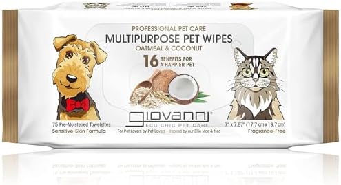 Giovanni Multipurpose Pet Wipes, Pack of 75 – Oatmeal & Coconut Helps Neutralizes Odors by Giovanni
