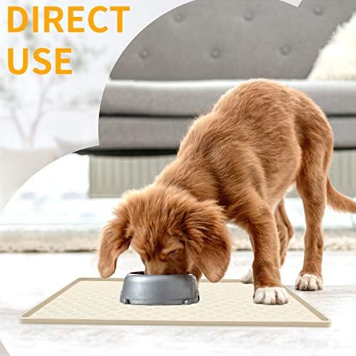 Ptlom Silicone Pet Placemat for Dog and Cat, Waterproof Anti-Slip Pet Feeding Bowl Mats for Food and Water, Small Medium Large Tray Mat Prevent Residues from Spilling to Floor, Beige, 31.5" 23.6" - Image 3