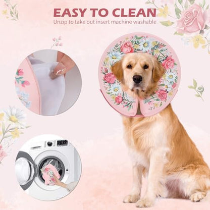 IEUUMLER Inflatable Recovery Dog Cone Collar, Neck Donut Protective ECollar, Adjustable Soft Collar for Dog and Cat After Surgery Prevent from Biting & Licking EU020 Floral Wreath L - Image 6