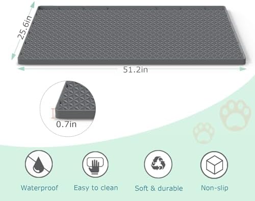 Cat Litter Mat for Litter Box, Silicone Large Cat Litter Trapping Mat - 51.2x25.6 in, Waterproof & Non-Slip, Durable & Easy Clean, Gray - Image 2