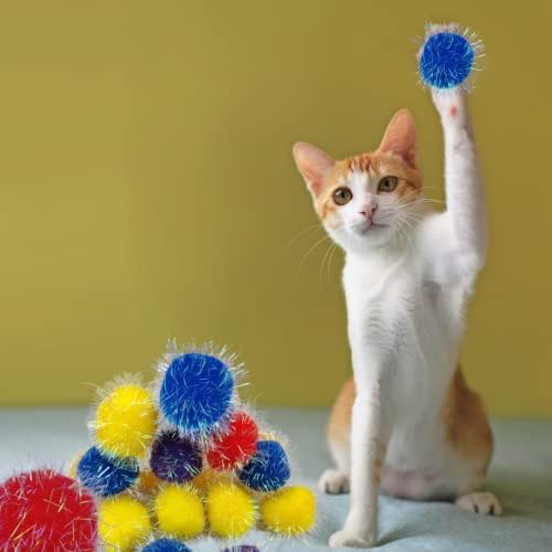 20 Pieces 1.6 inches Sparkle Pom Pom Balls for Cat - Interactive Glitter Balls, Multicolor, Best as Kitten Play Toys - Image 4