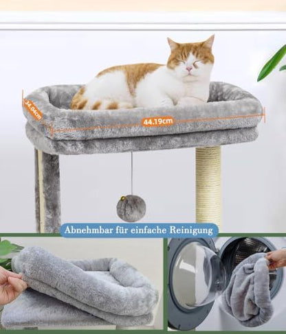 SYANDLVY Cat Tree with Scratching Post for Indoor Cats, Scratching Board with Perch, Cat Post Scratcher with 2 Dangling Balls, Great for Kittens, Grey - Image 4