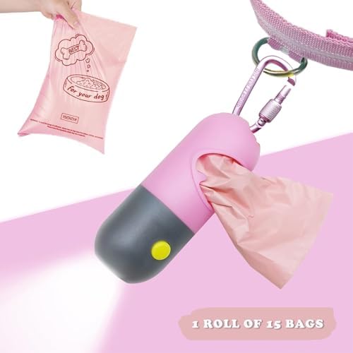 Dog Poop Waste Bags Holder with LED Flashlight, Pink, 2 Pack - Image 4