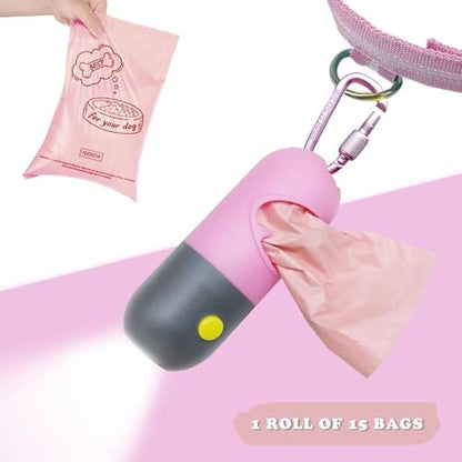 Dog Poop Waste Bags Holder with LED Flashlight, Pink, 2 Pack - Image 4