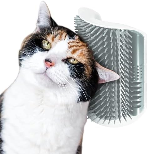 SunGrow Self-Grooming Brush for Ferrets & Cats, Light Gray Self Massager, Mountable to Corners and Flat Surfaces, Includes Brush, Catnip, Screws and Adhesive Tape (2 Pieces) - Image 3