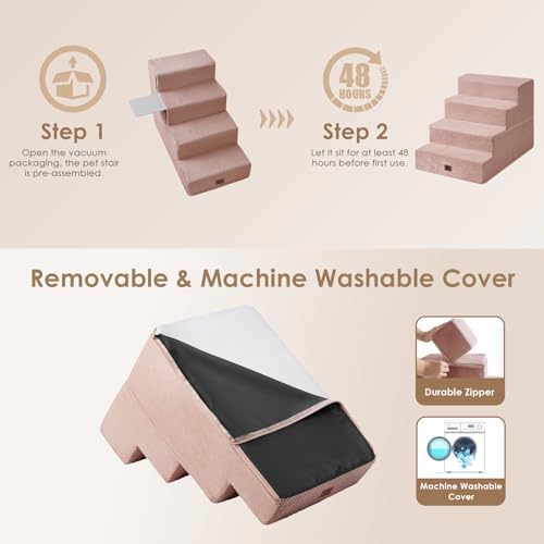 EHEYCIGA Dog Stairs for Bed 20" H, 4-Step Extra Wide Dog Steps, Pink - Image 7