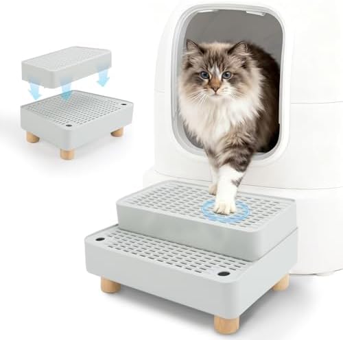 Elevated Cat Ramp for Litter Box, 2-Step Litter Trapper, Grey by Midollarle