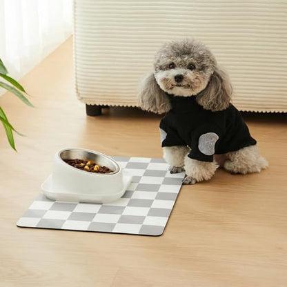 Checkered Dog Feeding Mat, Absorbent Mats for Dog Food and Water Bowl, Dispenser, Feeder, Retro Aesthetic Grey Checkerboard Pet Placemat for Dogs, Cats, Puppy Accessories, 16" X 24” - Image 2