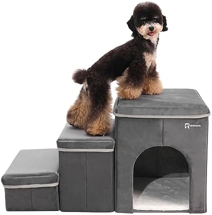 Foldable Pet Stairs with Cozy House & Storage by RYpetmia