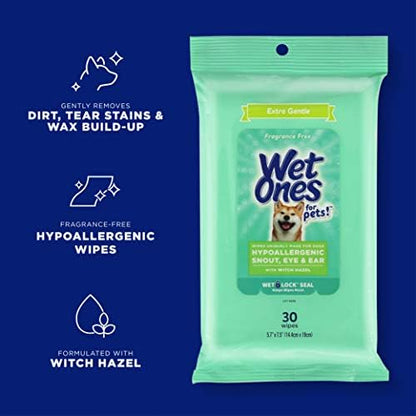 Wet Ones for Pets Extra Gentle Dog Wipes with Witch Hazel for Snout, Eye, Ear - Fragrance-Free Wipes with Wet Lock Seal, 30 Count (Pack of 2) - Image 2