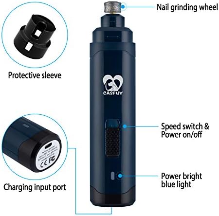 Casfuy Dog Nail Grinder Upgraded - Professional 2-Speed Whisper-Quiet Electric Pet Nail Trimmer Painless Paws Grooming & Smoothing for Small Medium Large Dogs & Cats (Dark Blue) - Image 6