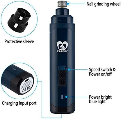 Casfuy Dog Nail Grinder Upgraded - Professional 2-Speed Whisper-Quiet Electric Pet Nail Trimmer Painless Paws Grooming & Smoothing for Small Medium Large Dogs & Cats (Dark Blue) - Image 6
