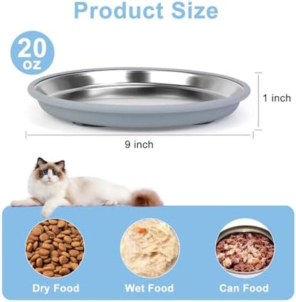 Cat Food Bowls 2 Pack, Wide and Shallow Stainless Steel Cat Bowls with Non-Slip Bottom, Metal Whisker Friendly Pet Dishes for Dry, Wet and Can Food - Image 2