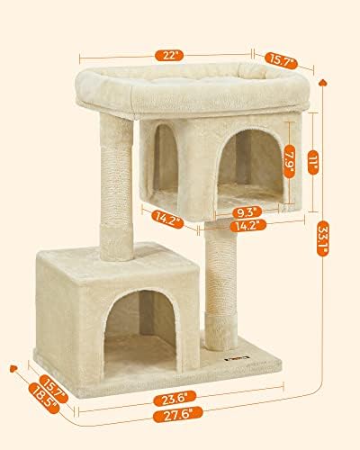 Feandrea Cat Tree, 33.1-Inch Cute Cat Tower, Plush Kitten Condo, Beige - Image 5