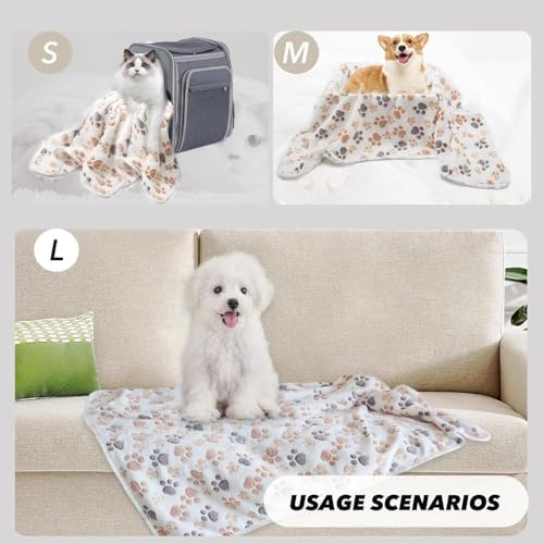 1 Pack 3 Small Puppy Blankets Super Soft Warm Sleep Mat Fluffy Premium Fleece Pet Blanket Flannel Throw for Dog Puppy Cat - White Paw Print Small(23"x15") - Image 4