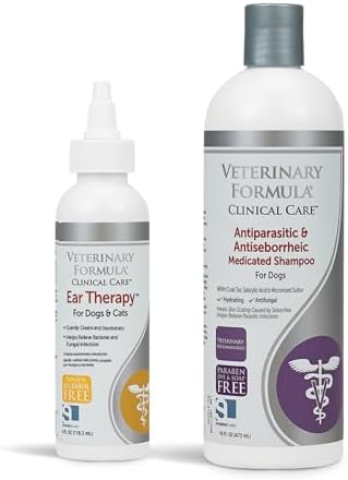 Veterinary Formula Clinical Care Ear Therapy for Dogs & Cats and Antiparasitic & Antiseborrheic Medicated Dog Shampoo Bundle by Unknown