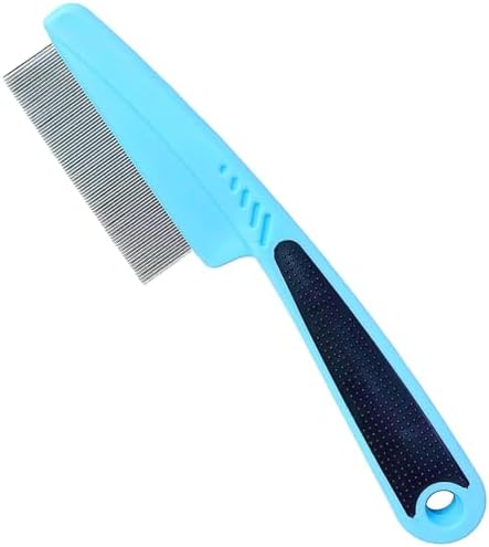 Bestac Pet Grooming Stainless Steel Flea Lice Comb Tear Stain Remover & Dematting Tool Rounded Teeth for Small, Medium, Large Dogs & Cats (Blue) by Bestac