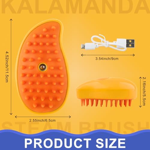 Cat Steam Brush, 3 in 1 Dog Steamy Brush Cleanser, Silicone Massage Grooming Comb, Pet Hair Cleaning Misting Comb for Cats Dogs(Mango Yellow) - Image 2